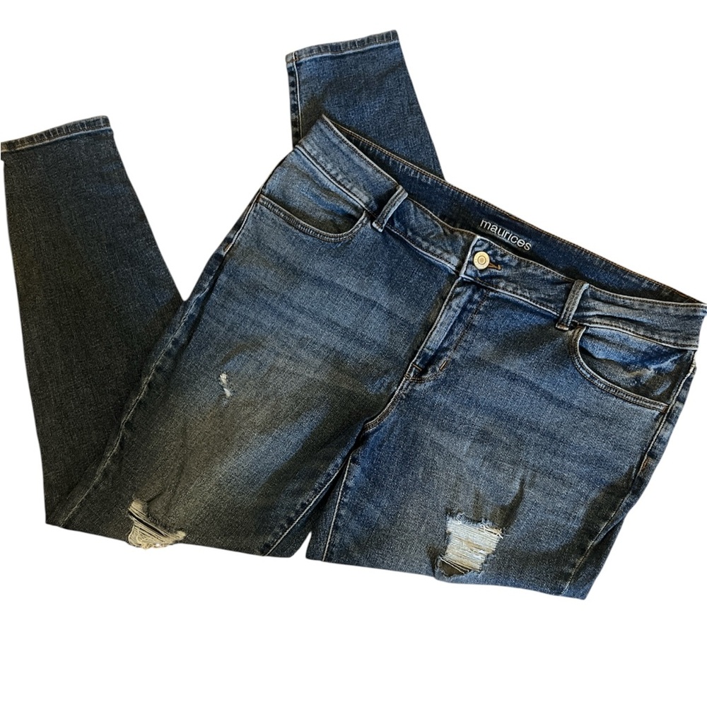 {Maurice’s} Women's Medium Wash Distressed Blue Skinny Jeans Size Regular 18w